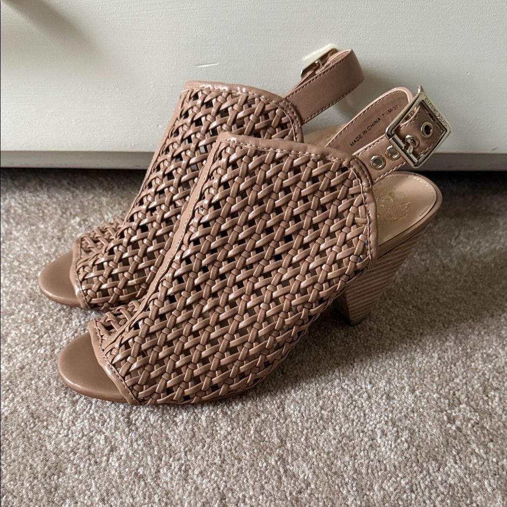Vince Camuto Eiana Slingback Block Heel Sandals - Tan